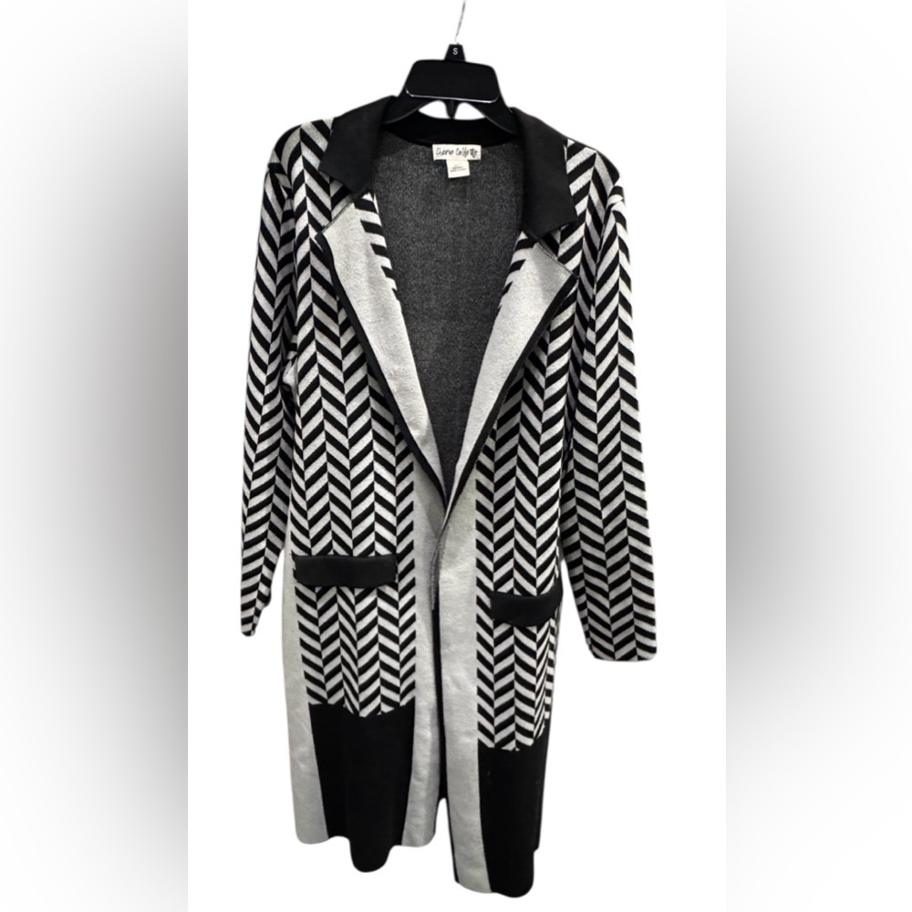 Women’s Cherie Collette Long Open Front Collared  Cardigan Stripes: XL